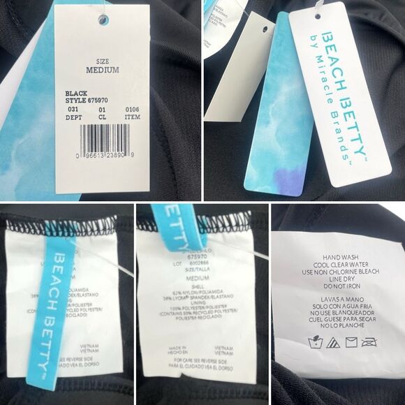 Beach Betty 3 Pc Bikini Set Black Swim Top & Bottom & Leopard Crop Top Size M/L - Picture 15 of 16